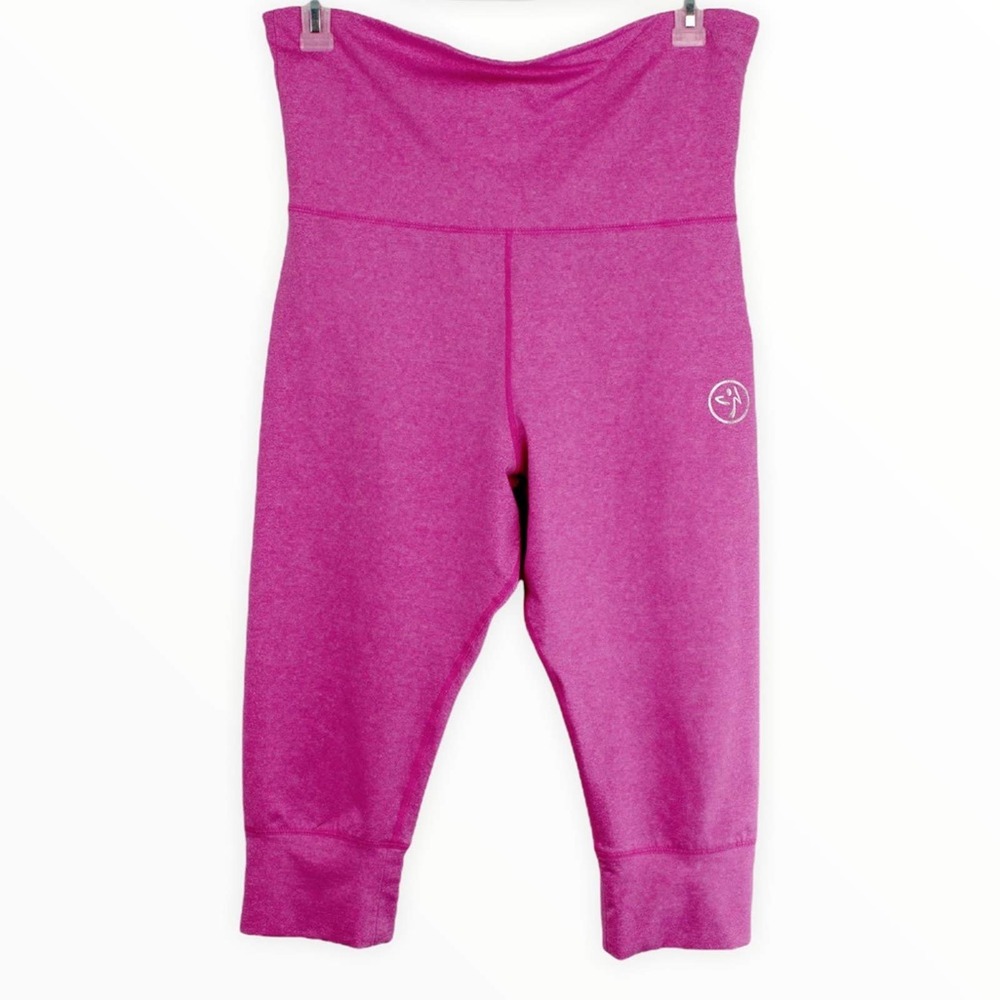Women’s High Waisted Pink Zumba Works Capris Leggings, Size Large, Drawstring